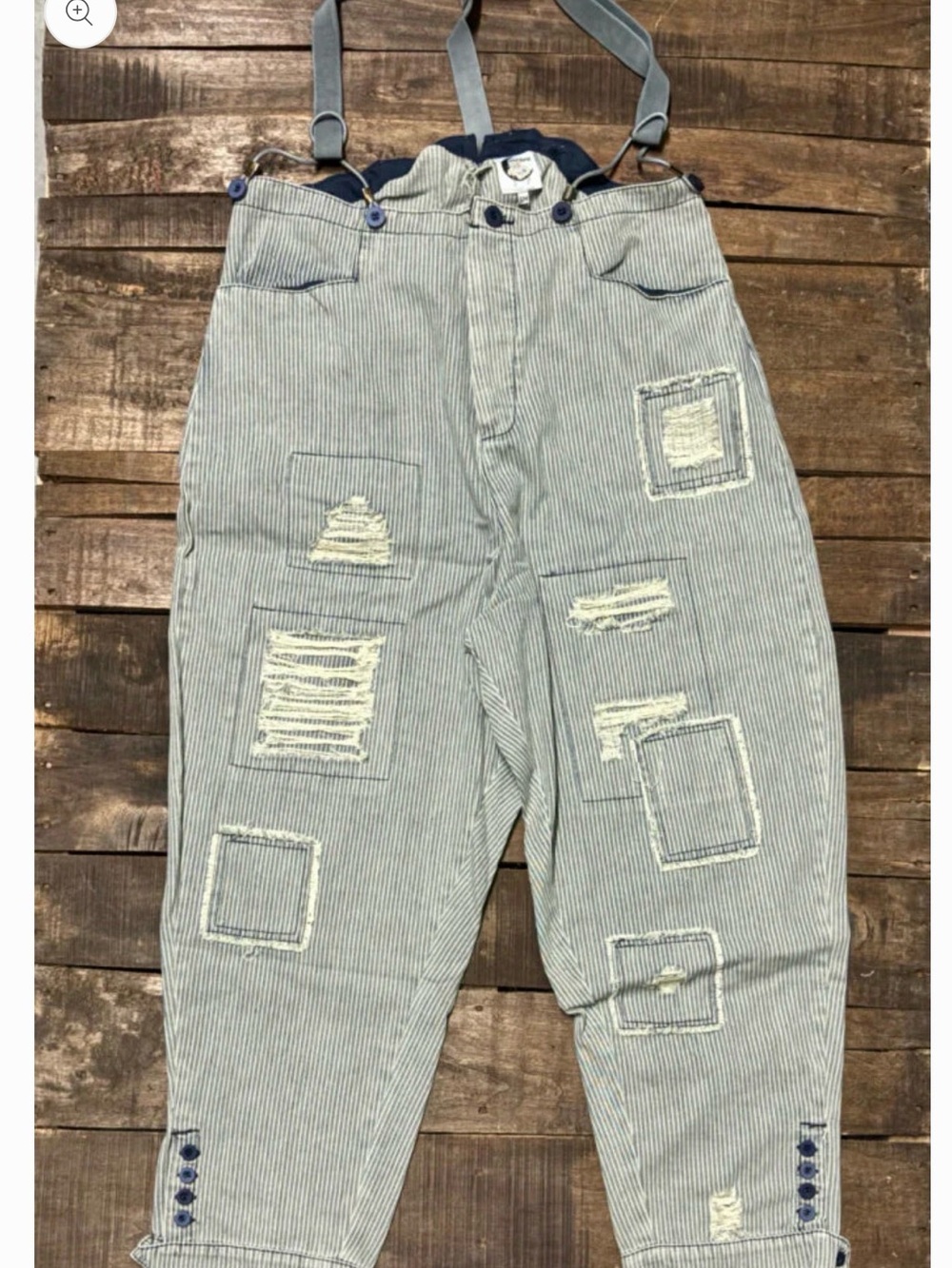 Jaded Gypsy Striped Patchwork Men’s Jeans Overalls - Light Blue